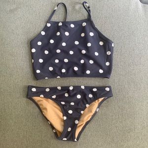 J Crew crewcuts for kids, navy and white polka dot swimsuit